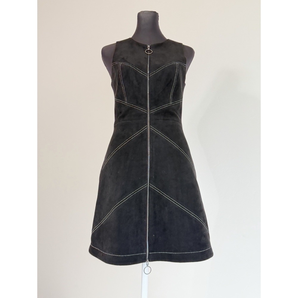 BCBGMAXAZRIA Alaina Dress Size 0 Black Faux Suede Zip Front A-Line Mini
